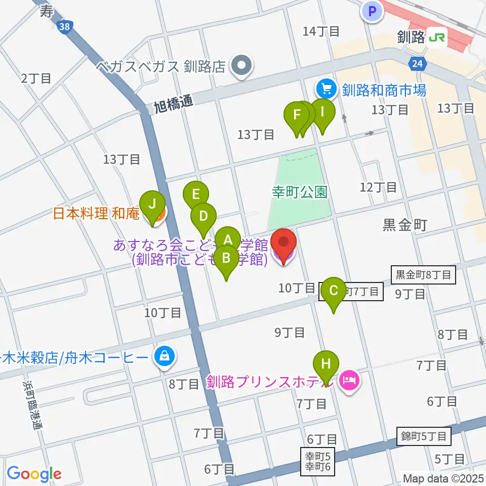 あすなろ会こども遊学館周辺のファミレス・ファーストフード一覧地図