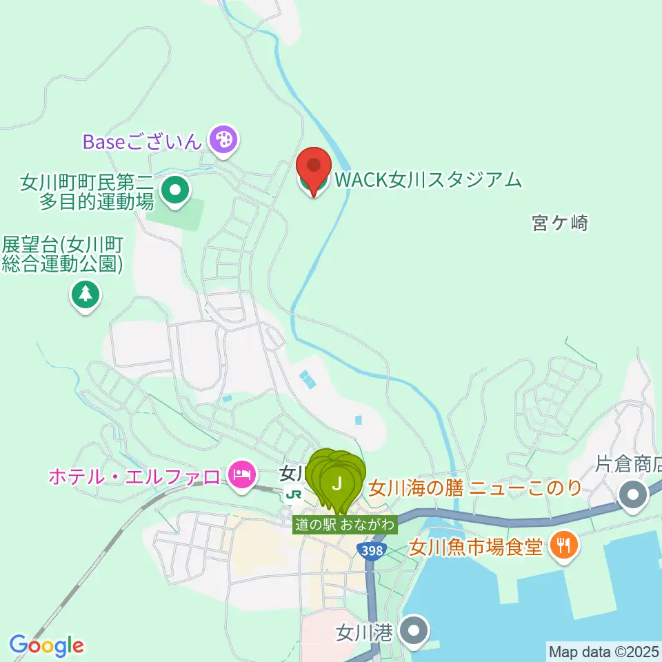 WACK女川スタジアム周辺のファミレス・ファーストフード一覧地図