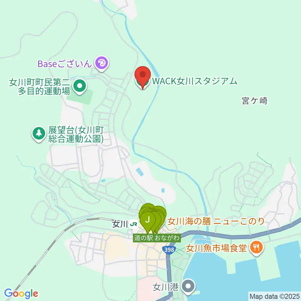 WACK女川スタジアム周辺のファミレス・ファーストフード一覧地図