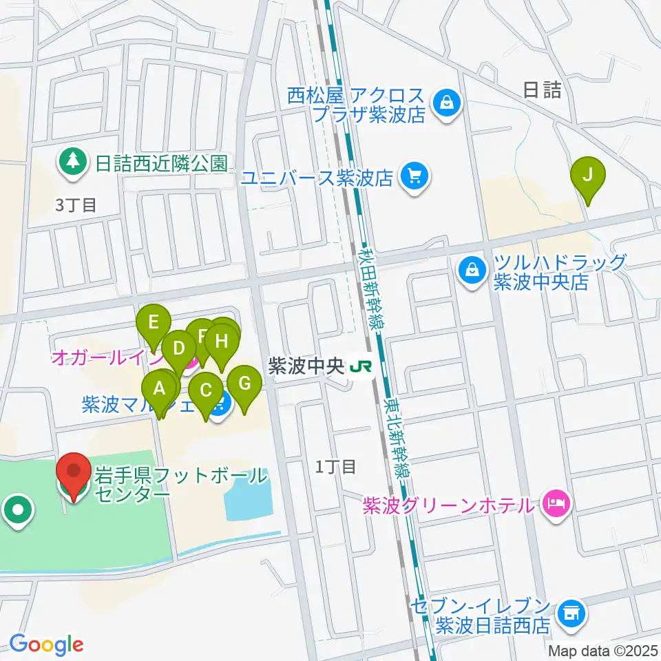 岩手県フットボールセンター周辺のファミレス・ファーストフード一覧地図