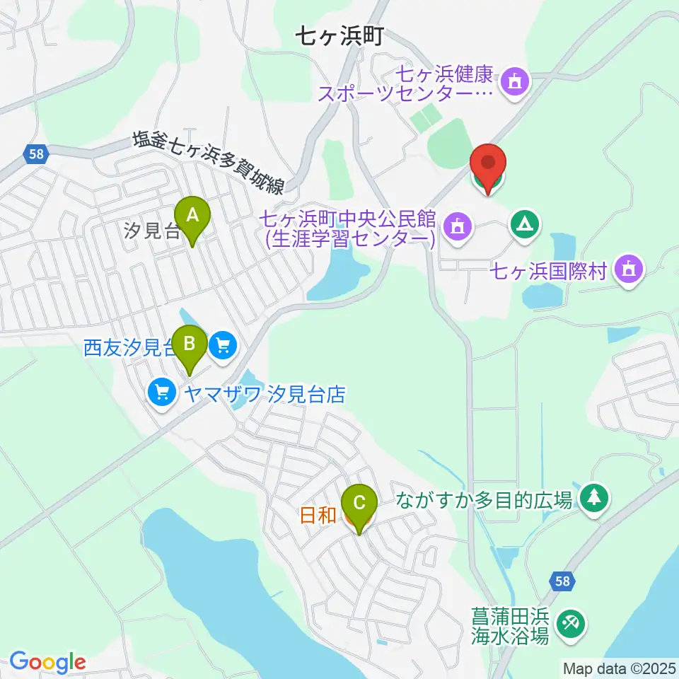 七ヶ浜サッカースタジアム周辺のファミレス・ファーストフード一覧地図