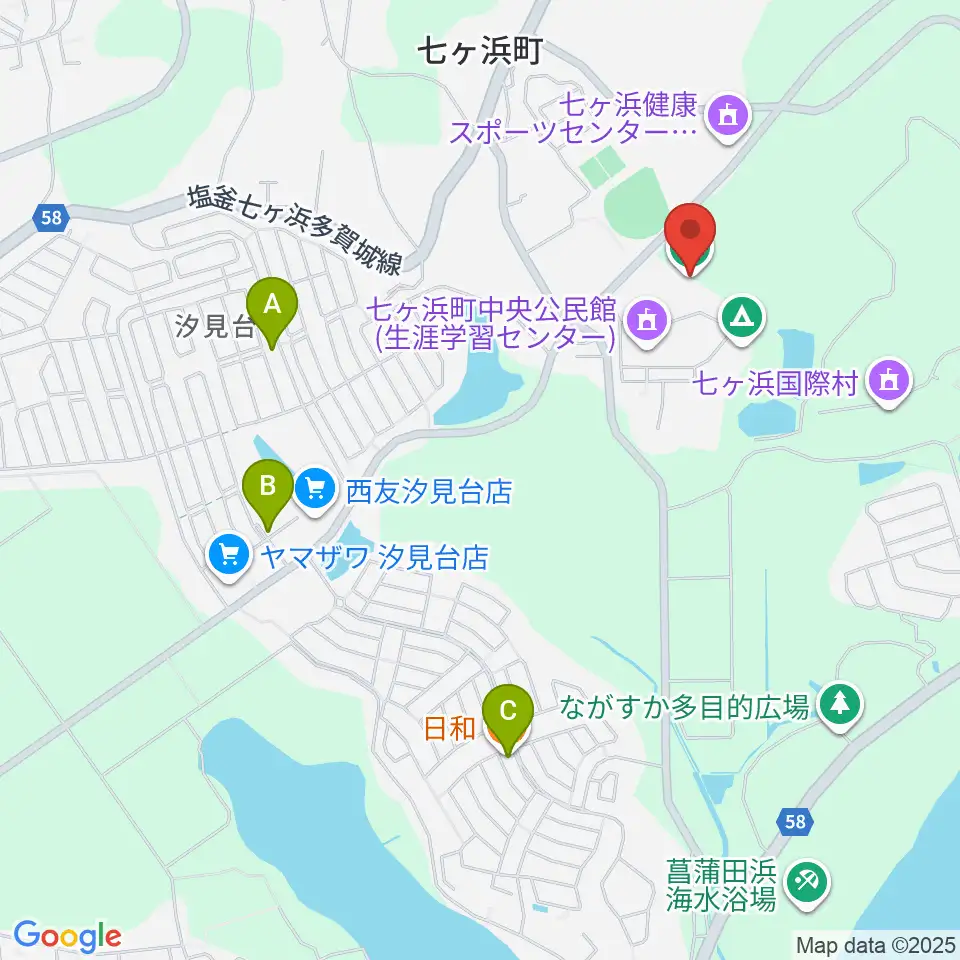 七ヶ浜サッカースタジアム周辺のファミレス・ファーストフード一覧地図
