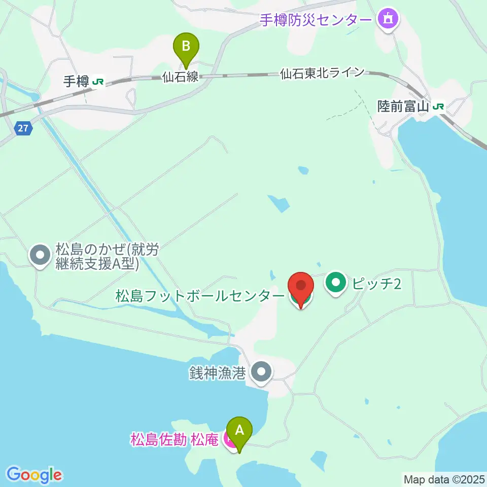 松島フットボールセンター周辺のファミレス・ファーストフード一覧地図