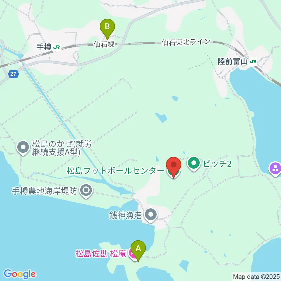 松島フットボールセンター周辺のファミレス・ファーストフード一覧地図