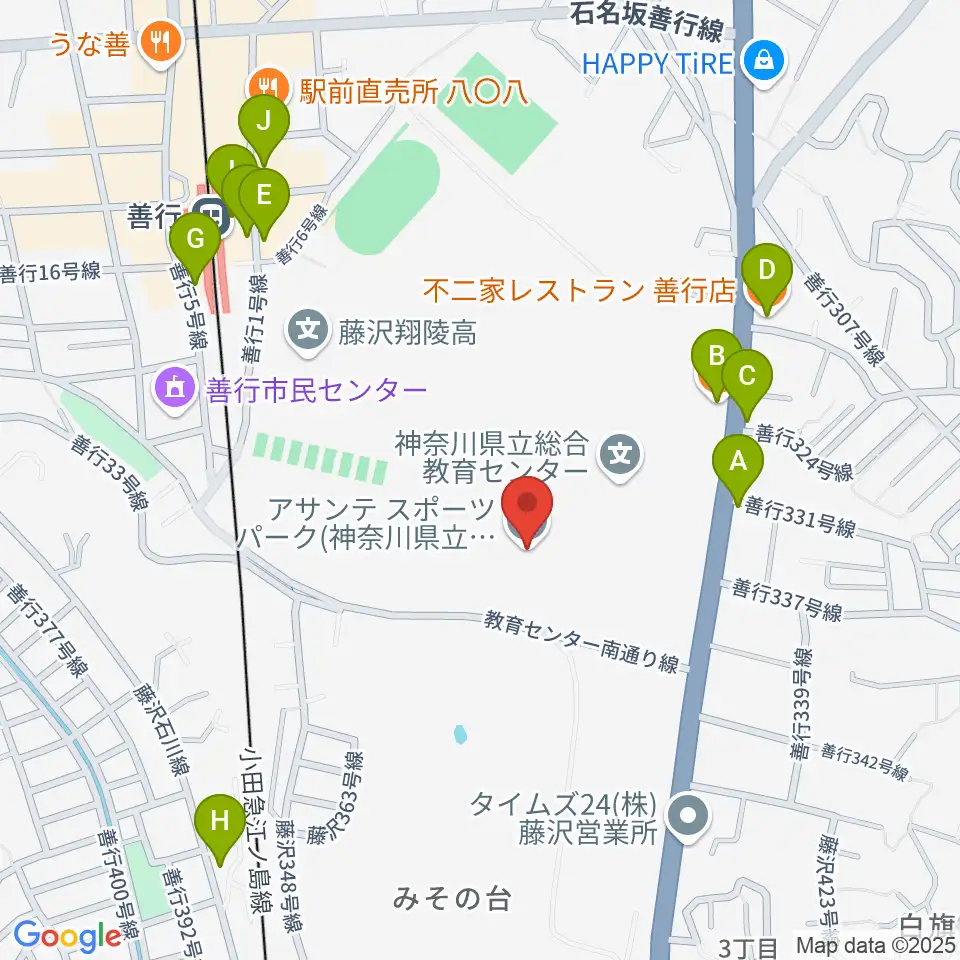 アサンテスポーツパーク・スポーツアリーナ周辺のファミレス・ファーストフード一覧地図
