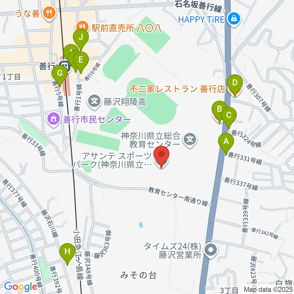 アサンテスポーツパーク・スポーツアリーナ周辺のファミレス・ファーストフード一覧地図