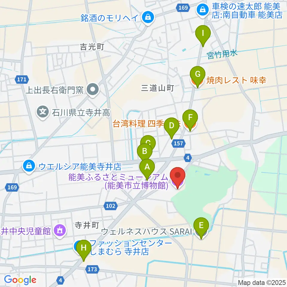 能美ふるさとミュージアム周辺のファミレス・ファーストフード一覧地図
