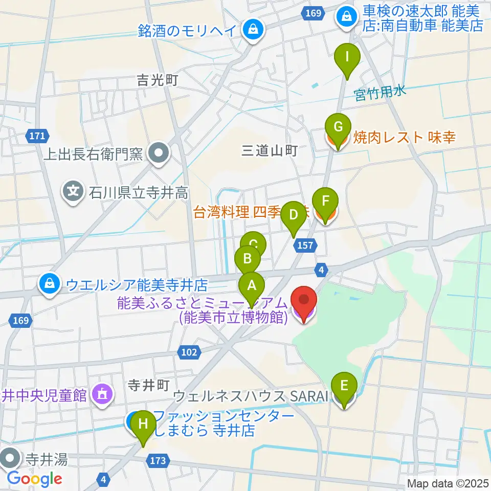 能美ふるさとミュージアム周辺のファミレス・ファーストフード一覧地図