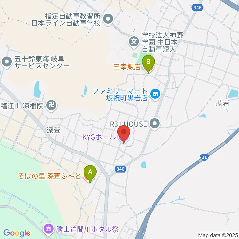 KYGホール周辺のファミレス・ファーストフード一覧地図