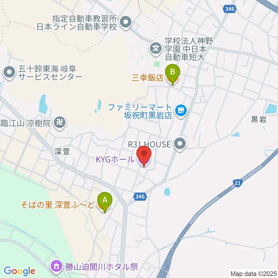 KYGホール周辺のファミレス・ファーストフード一覧地図