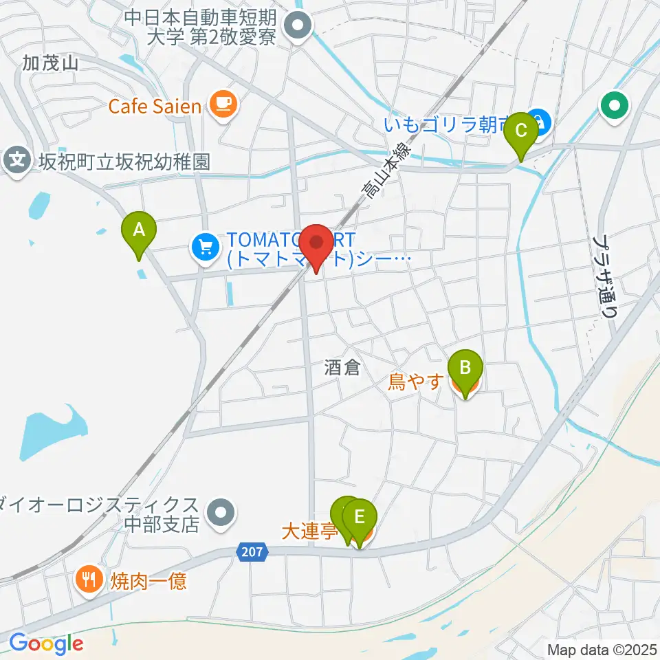 テクノラインホール周辺のファミレス・ファーストフード一覧地図