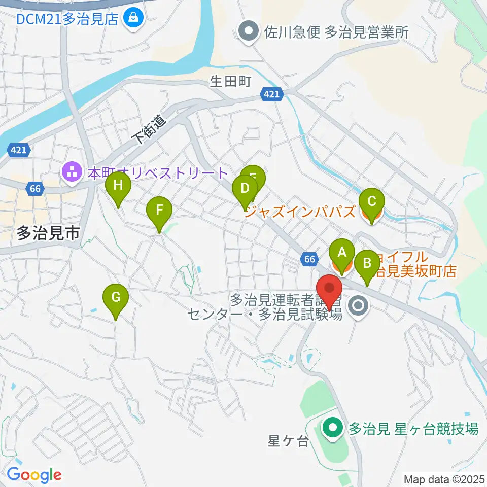 TYK球場周辺のファミレス・ファーストフード一覧地図