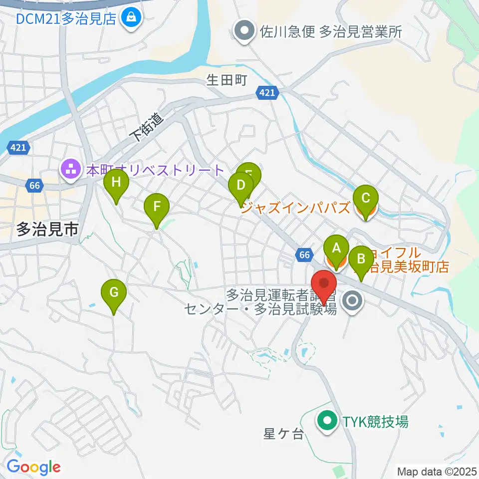 TYK球場周辺のファミレス・ファーストフード一覧地図