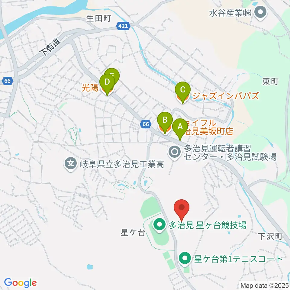 TYKスケートボードバーク周辺のファミレス・ファーストフード一覧地図
