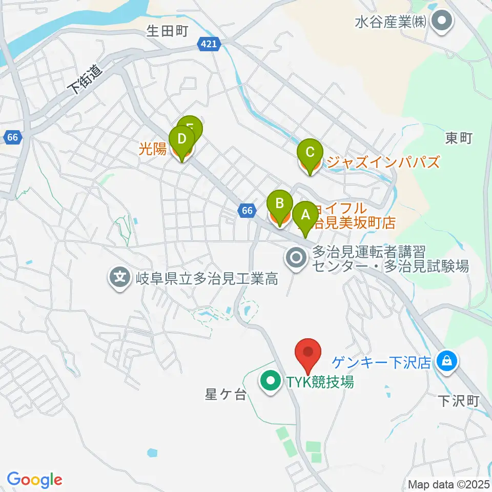 TYKスケートボードバーク周辺のファミレス・ファーストフード一覧地図
