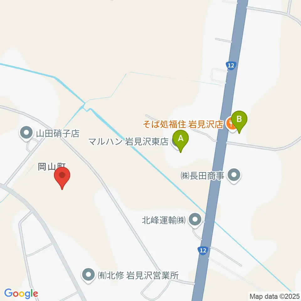 岩見沢市岡山スポーツフィールド周辺のファミレス・ファーストフード一覧地図