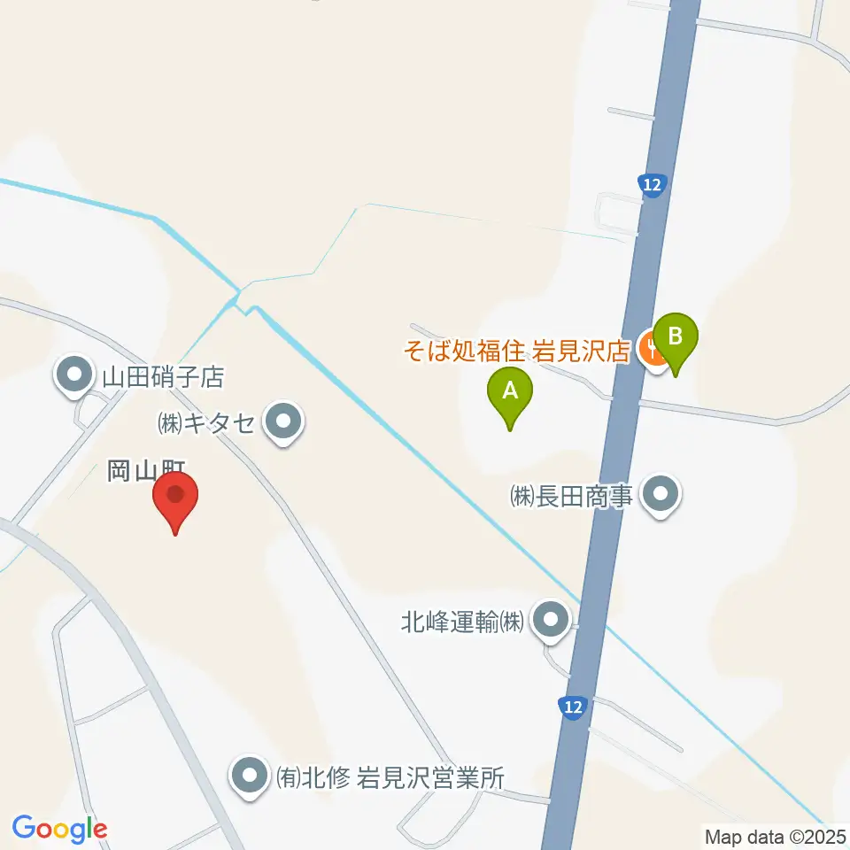 岩見沢市岡山スポーツフィールド周辺のファミレス・ファーストフード一覧地図