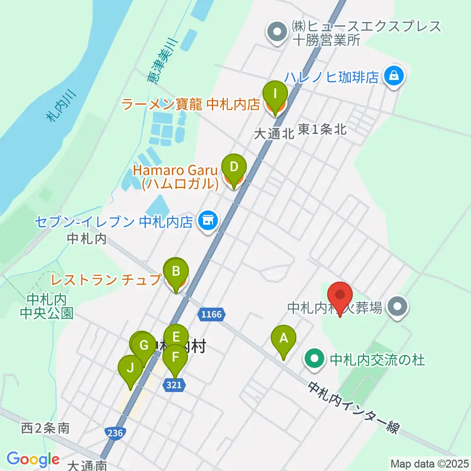 中札内交流の杜サッカー場周辺のファミレス・ファーストフード一覧地図