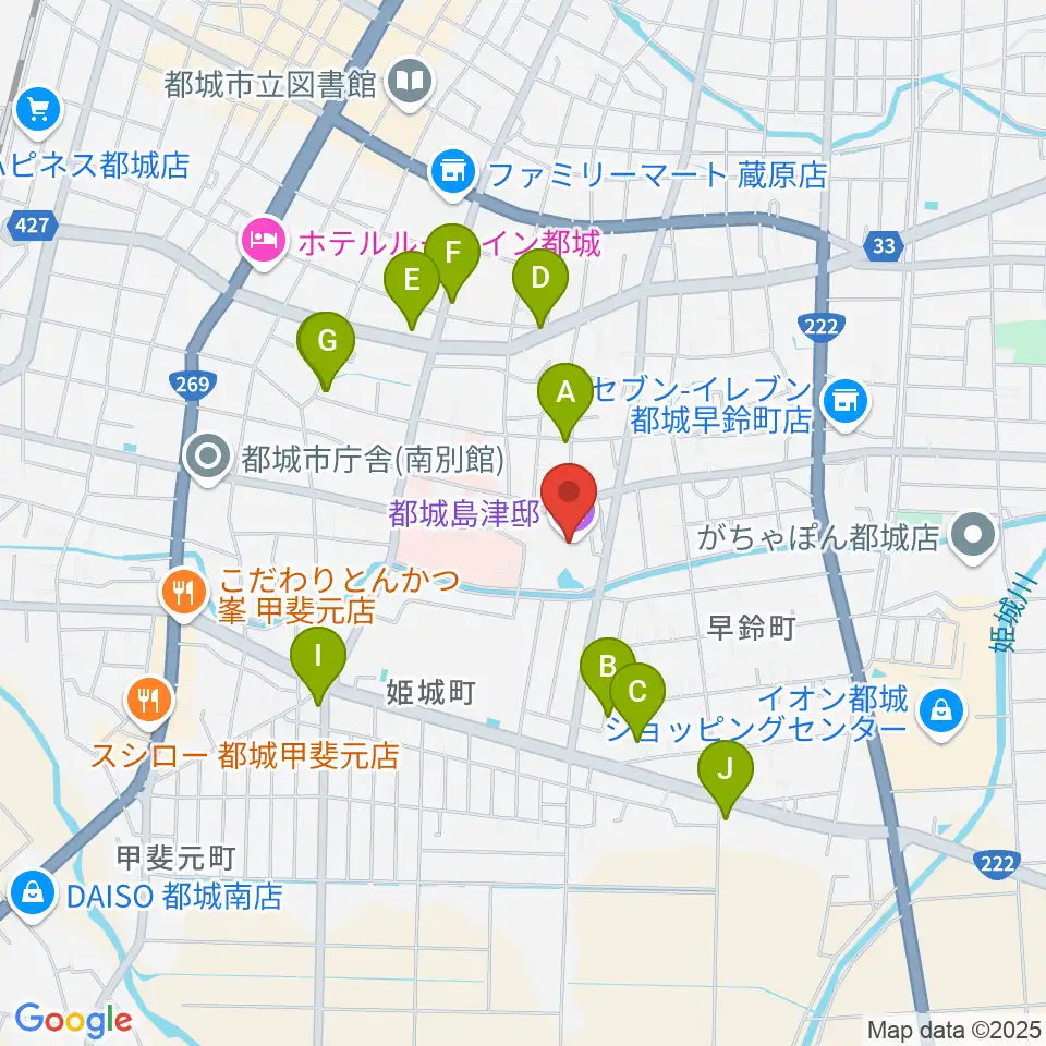 都城島津邸周辺のファミレス・ファーストフード一覧地図