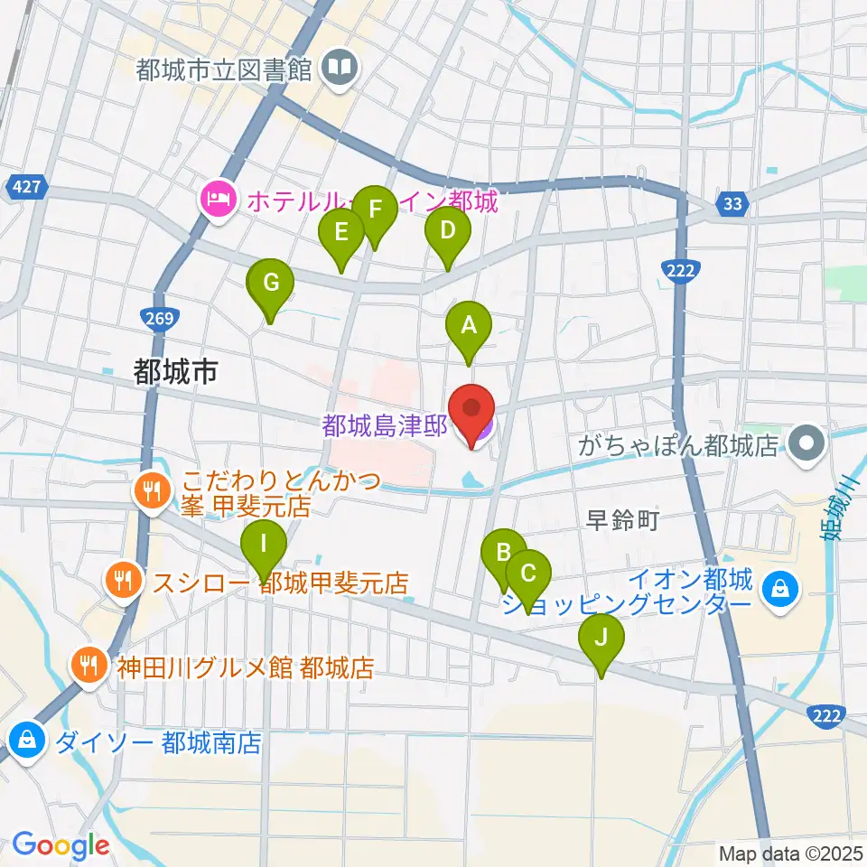 都城島津邸周辺のファミレス・ファーストフード一覧地図