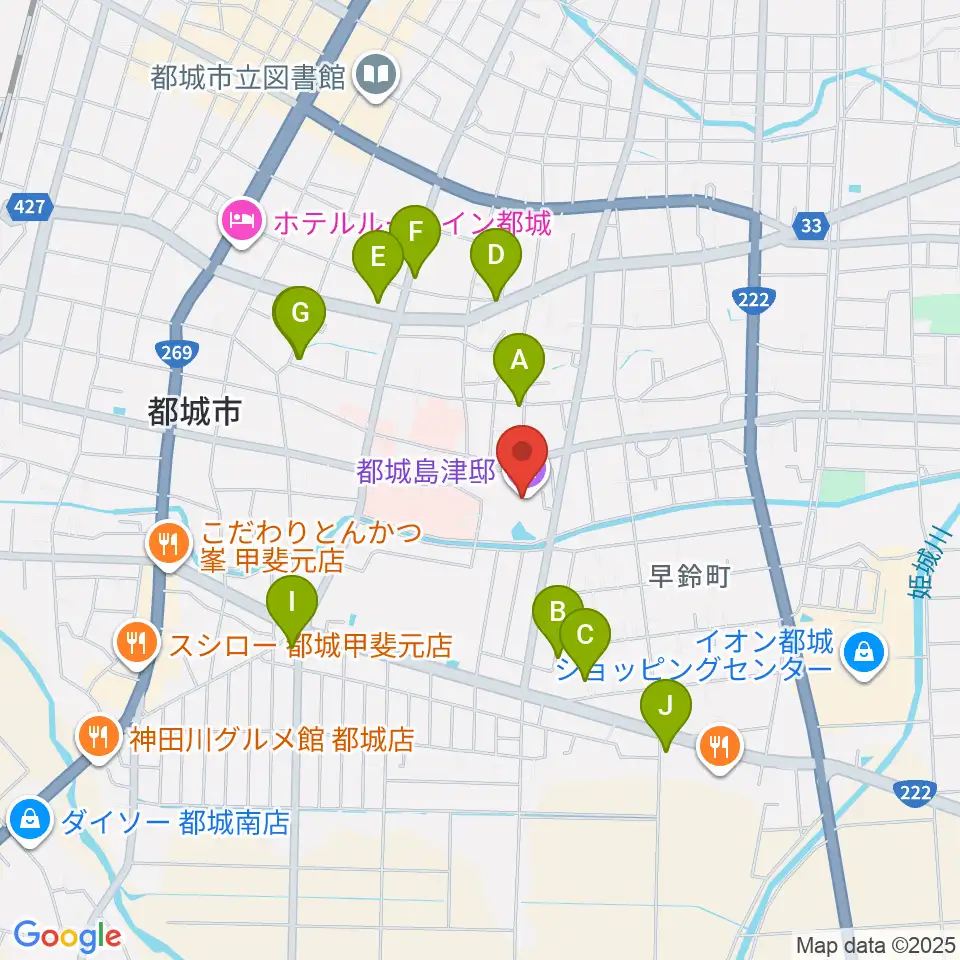 都城島津邸周辺のファミレス・ファーストフード一覧地図