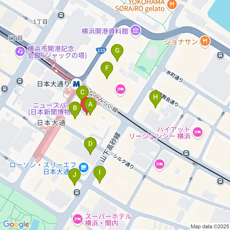 日本新聞博物館周辺のファミレス・ファーストフード一覧地図