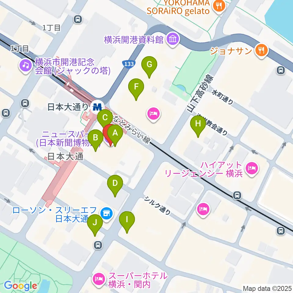 日本新聞博物館周辺のファミレス・ファーストフード一覧地図