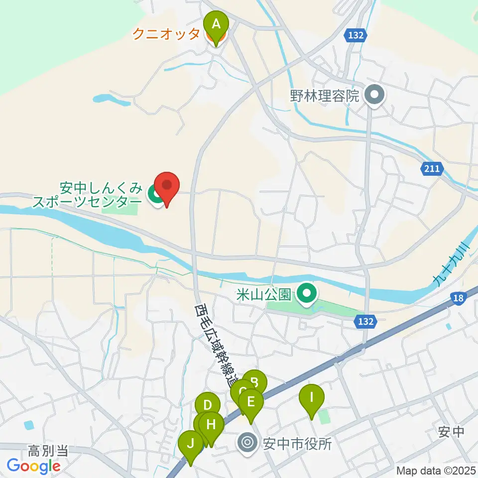 安中しんくみスポーツセンター周辺のファミレス・ファーストフード一覧地図