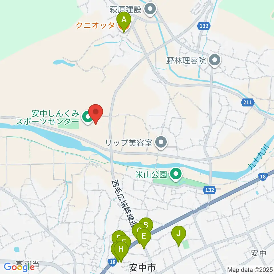 安中しんくみスポーツセンター周辺のファミレス・ファーストフード一覧地図