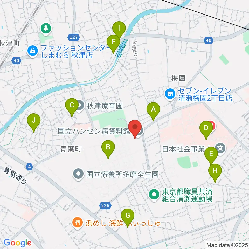 国立ハンセン病資料館周辺のファミレス・ファーストフード一覧地図