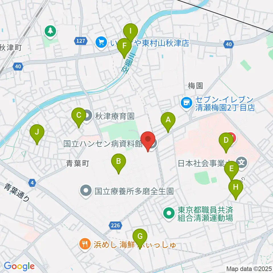 国立ハンセン病資料館周辺のファミレス・ファーストフード一覧地図