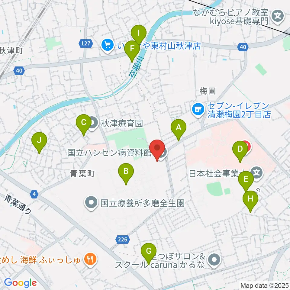 国立ハンセン病資料館周辺のファミレス・ファーストフード一覧地図