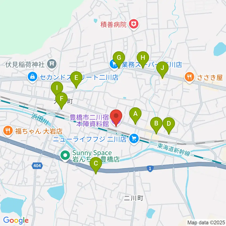 豊橋市二川宿本陣資料館周辺のファミレス・ファーストフード一覧地図