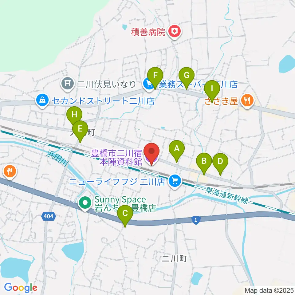 豊橋市二川宿本陣資料館周辺のファミレス・ファーストフード一覧地図