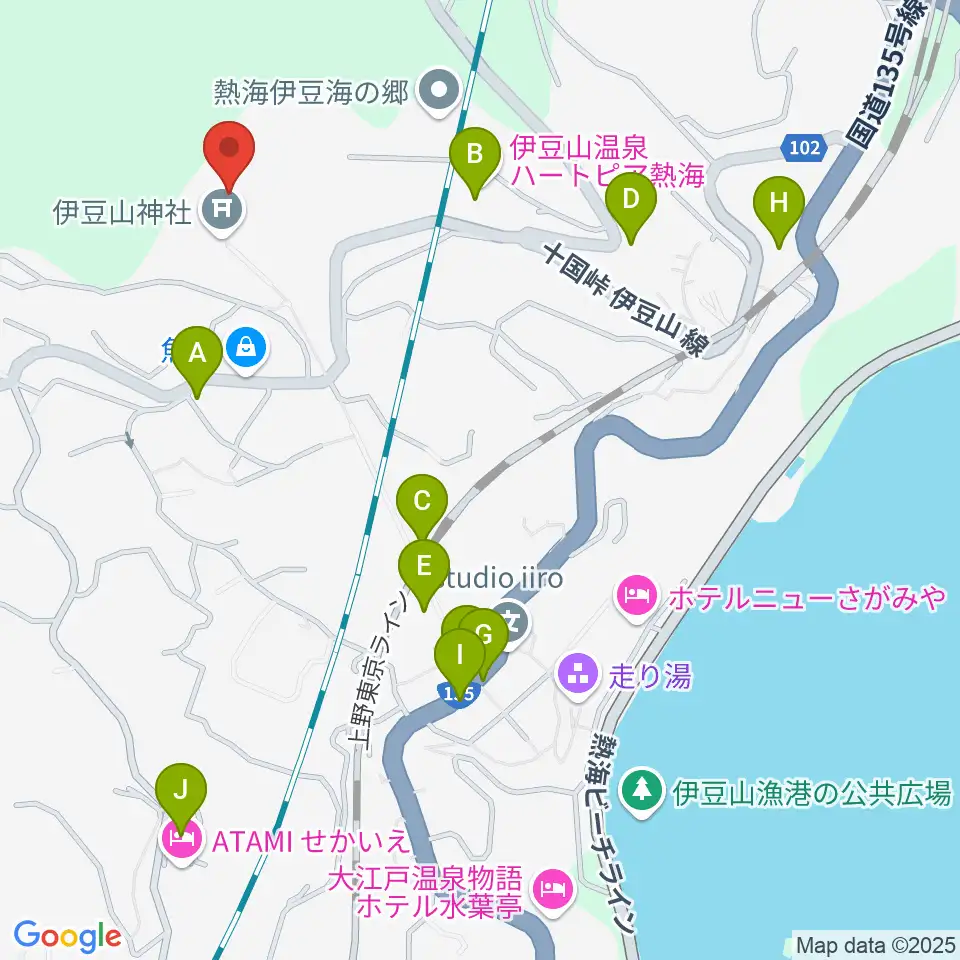 熱海市立伊豆山郷土資料館周辺のファミレス・ファーストフード一覧地図