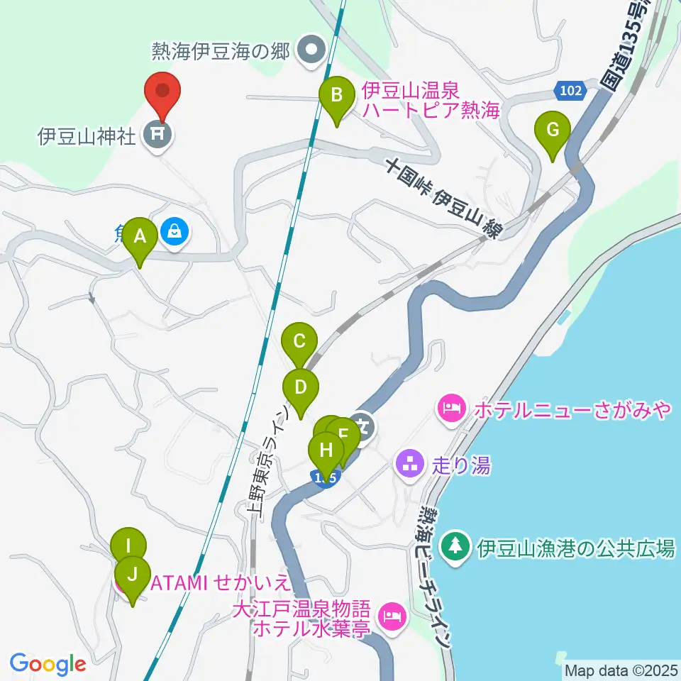 熱海市立伊豆山郷土資料館周辺のファミレス・ファーストフード一覧地図
