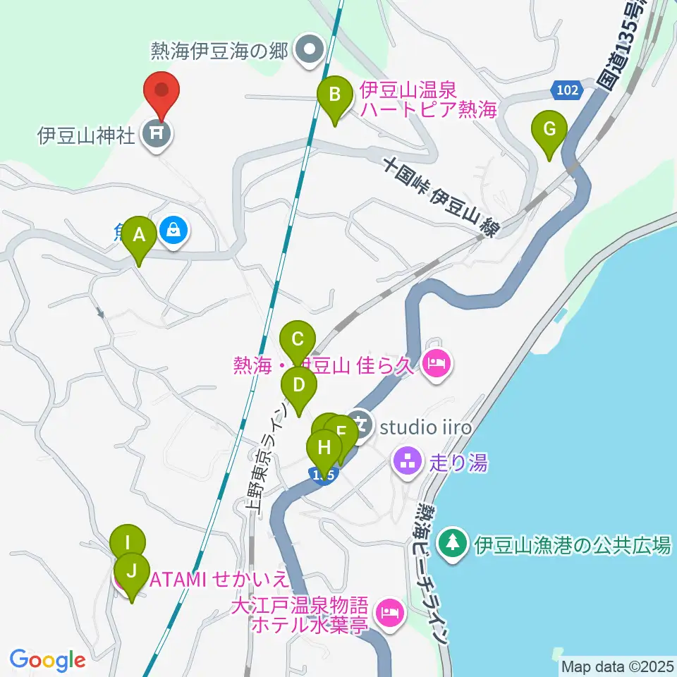 熱海市立伊豆山郷土資料館周辺のファミレス・ファーストフード一覧地図