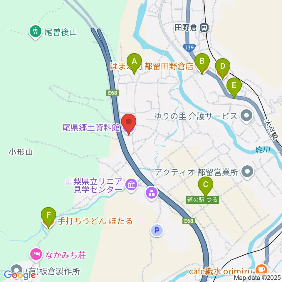 尾県郷土資料館周辺のファミレス・ファーストフード一覧地図