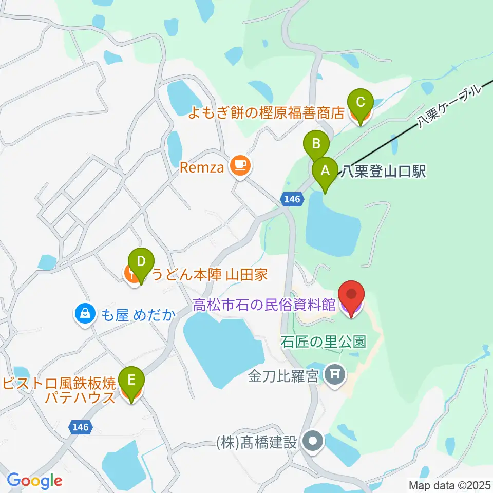 高松市石の民俗資料館周辺のファミレス・ファーストフード一覧地図
