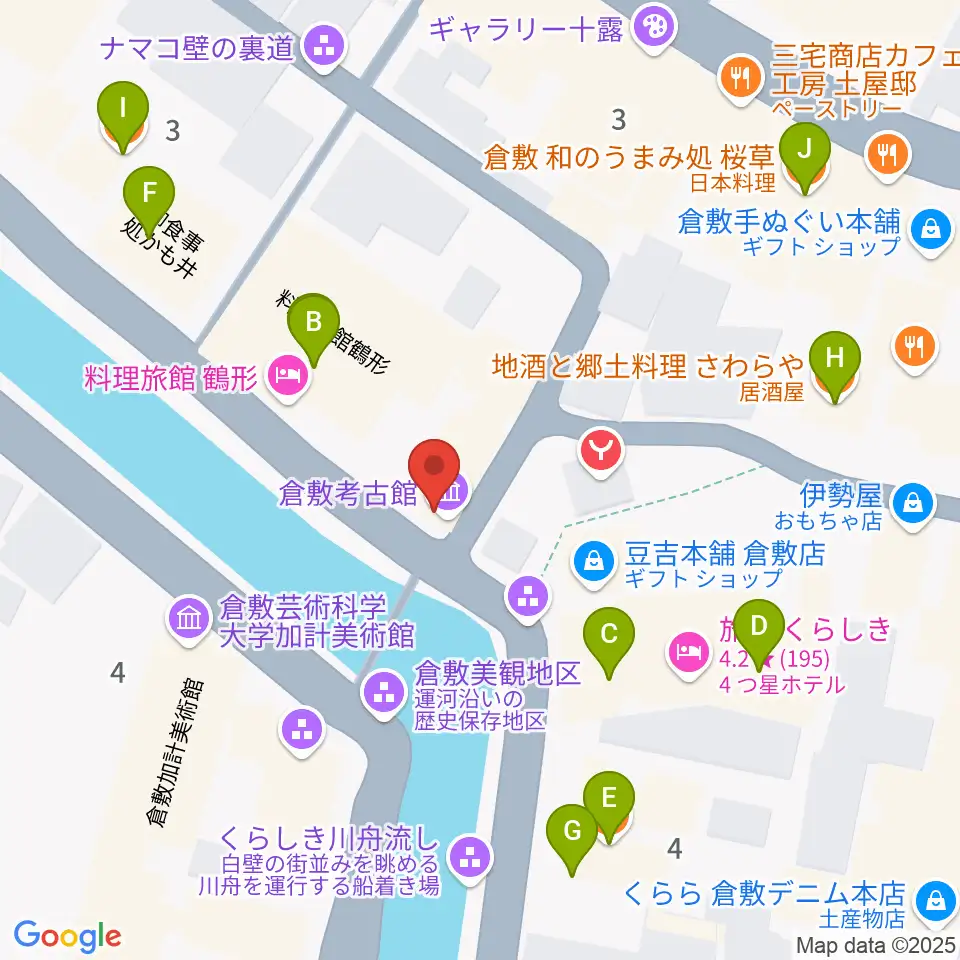 倉敷考古館周辺のファミレス・ファーストフード一覧地図