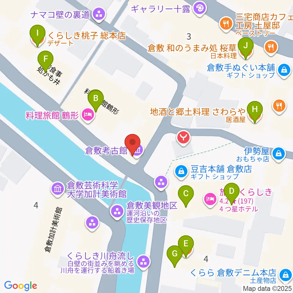 倉敷考古館周辺のファミレス・ファーストフード一覧地図