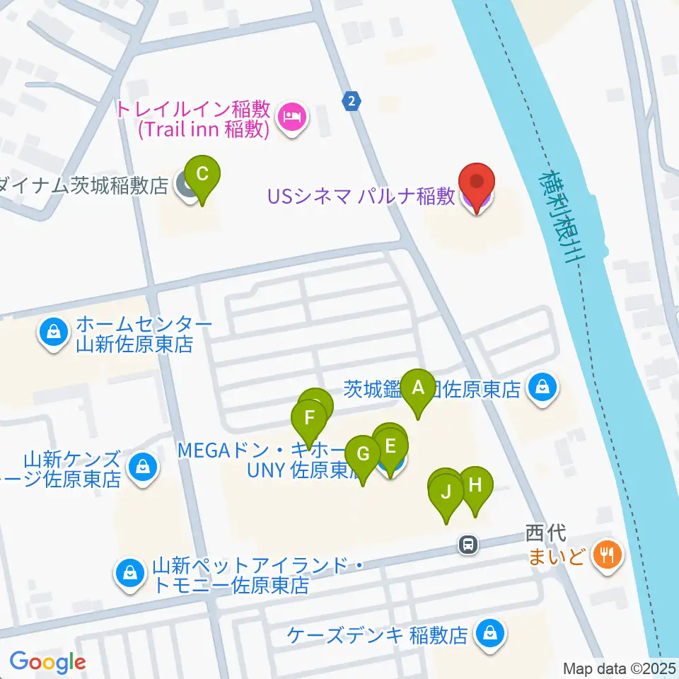 USシネマパルナ稲敷周辺のファミレス・ファーストフード一覧地図