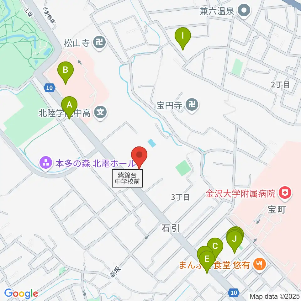 金沢くらしの博物館周辺のファミレス・ファーストフード一覧地図