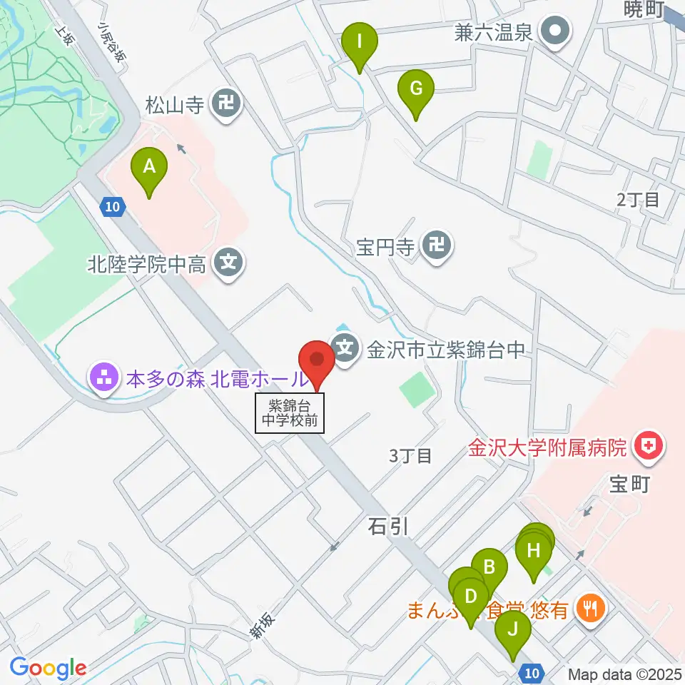 金沢くらしの博物館周辺のファミレス・ファーストフード一覧地図