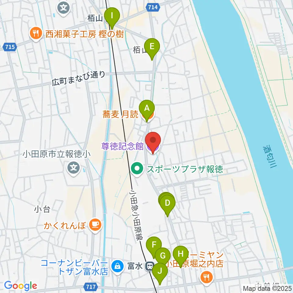 小田原市尊徳記念館周辺のファミレス・ファーストフード一覧地図