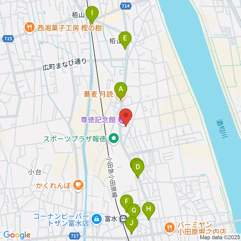 小田原市尊徳記念館周辺のファミレス・ファーストフード一覧地図