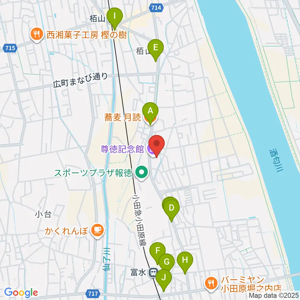 小田原市尊徳記念館周辺のファミレス・ファーストフード一覧地図