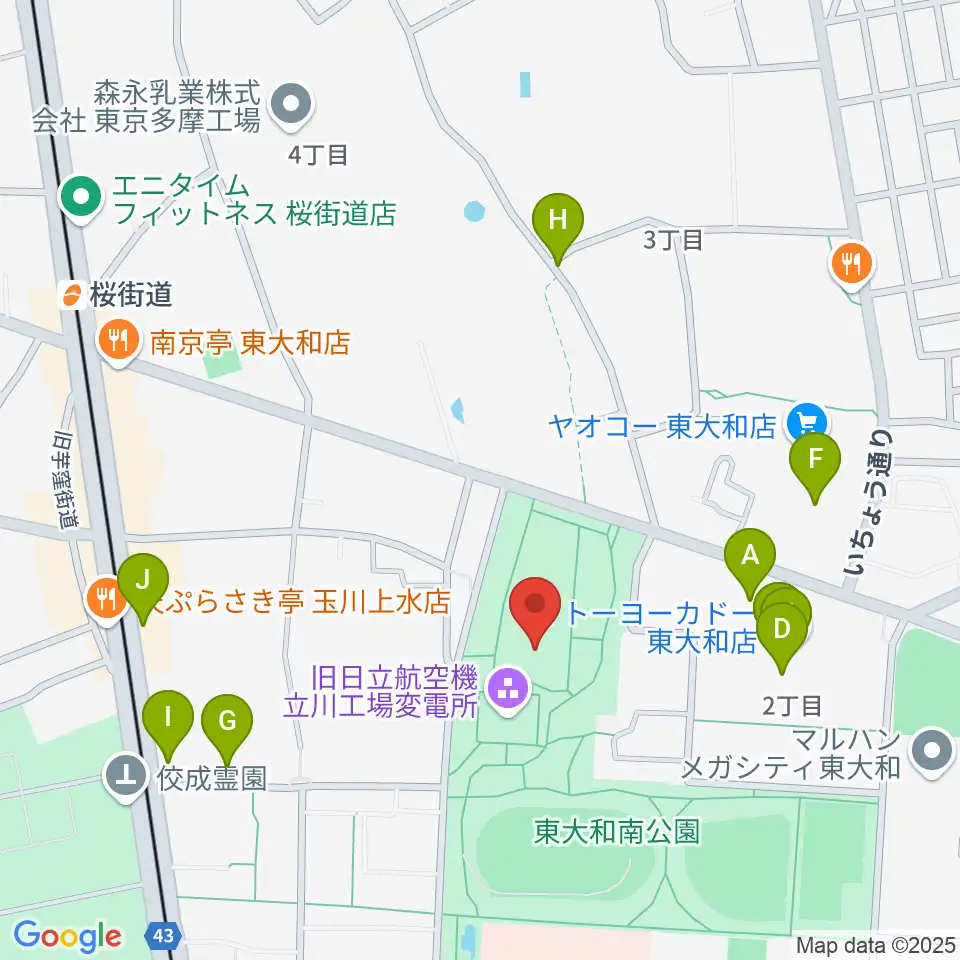 東大和S&D体育館周辺のファミレス・ファーストフード一覧地図