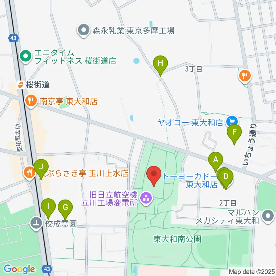 東大和S&D体育館周辺のファミレス・ファーストフード一覧地図