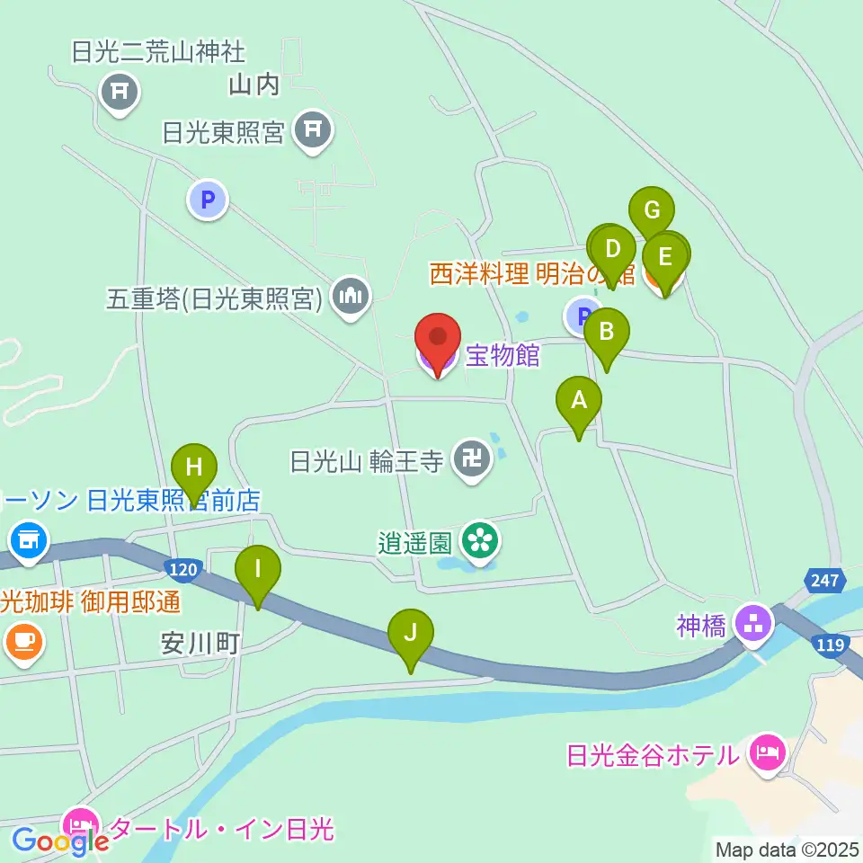日光山輪王寺宝物殿周辺のファミレス・ファーストフード一覧地図